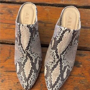 ABLE Women's Snake Print Block Heel Mules size 8